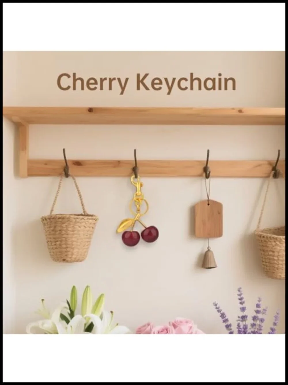 Cherry Keychain Bag Charm Gold-Tone Metal Resin Purse Charm